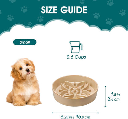 vancasso Ceramic Slow Feeder Dog Bowls, Puzzle Dog Food Bowls with Floral Maze, Anti -Slip Pet Food Dish for Small Breed, 0.6 Cups, Pink