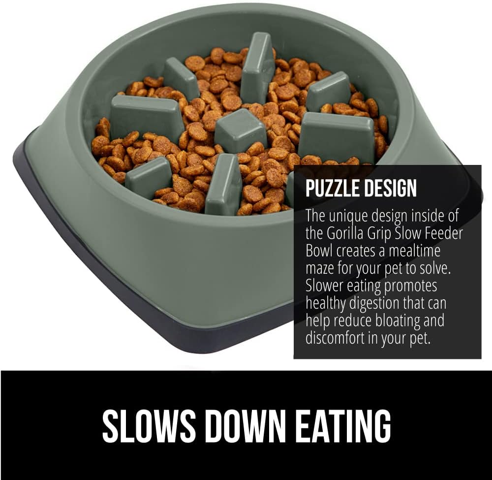 GORILLA GRIP® Patented BPA Free Slow Feeder Dog Bowls, Interactive Puzzle Toy for Dogs and Cats Food Training Enrichment, Keeps Pets Busy and Prevents Puppy Overeating, Small Breeds, 1 Cup, Gray