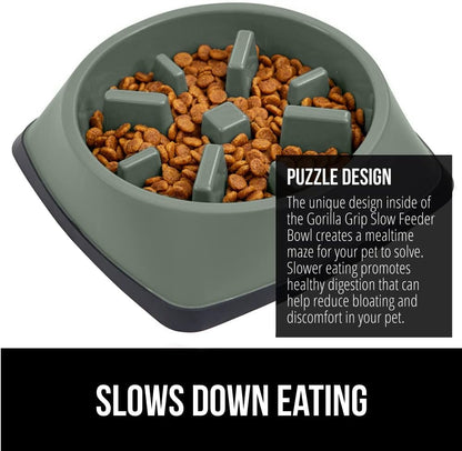 GORILLA GRIP® Patented BPA Free Slow Feeder Dog Bowls, Interactive Puzzle Toy for Dogs and Cats Food Training Enrichment, Keeps Pets Busy and Prevents Puppy Overeating, Small Breeds, 1 Cup, Gray