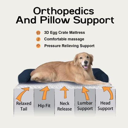 Large Dog Bed Orthopedic Washable - Beds Bolster - Medium XL XLarge Big Dogs - Memory Foam Couch Sofa - Waterproof with Removable Cover