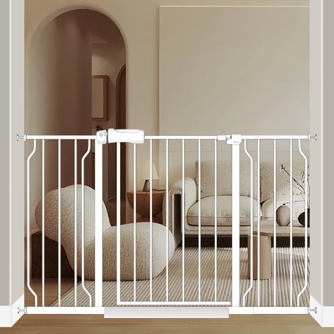 Fairy Baby Extra Wide Baby Gate for Dogs Pressure Monuted Safety Gate for Living Room, Fits 62 Inch to 67 Inch with No Drill Auto Close Dog Gate for Doorways, White