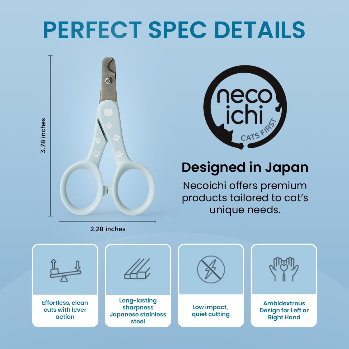 Necoichi Purrcision Feline Nail Clipper | Lever Principle Cat Nail Clipper | Butter-Smooth Cuts | Made in Japan, Seki Swordsmith Craftsman | Stainless Steel Cat Claw Trimmer for Indoor Cats (White)