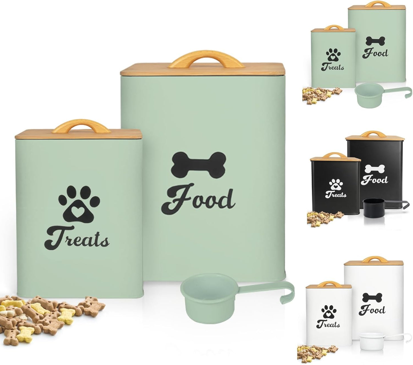 Dog Treat Container 2PCS, Dog Food Storage Container with Lids Airtight, Dog Treat Jars for Kitchen Counter-7+3Lbs, Small Dog Cookie Jar for Storage, (Upgraded) White