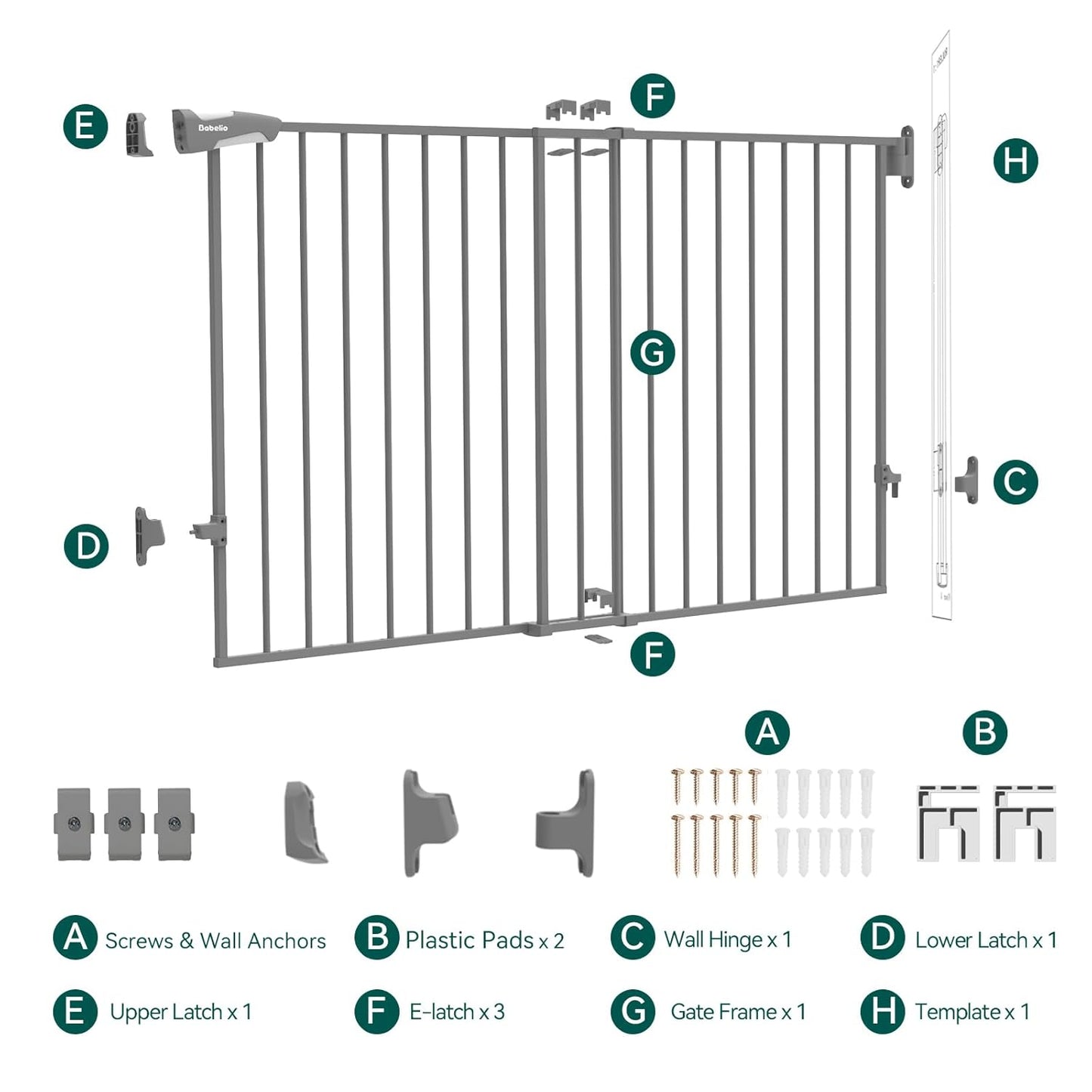 Babelio Baby Gate for Stairs, Kitchen & Doorways, 26-43" W 28" H No Bottom Bar| Easy Installation| One-Handed Operation| Auto-Close| Hardware Mount (Drill Needed) Safety Dog/Pet Gate Indoor (White)