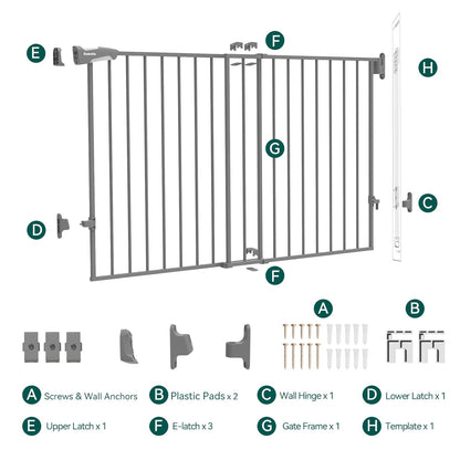 Babelio Baby Gate for Stairs, Kitchen & Doorways, 26-43" W 28" H No Bottom Bar| Easy Installation| One-Handed Operation| Auto-Close| Hardware Mount (Drill Needed) Safety Dog/Pet Gate Indoor (White)