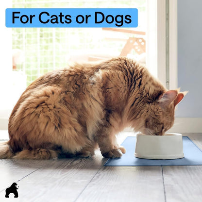 GORILLA GRIP 100% Waterproof Raised Edge BPA Free Silicone Pet Feeding Mat, Dog Cat Food Mats Contain Spills Protects Floors, Placemats for Cats and Dogs Water Bowl, 18.5x11.5, Gray