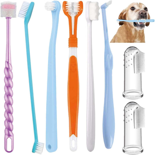 Dog Toothbrush Set,Finger Rubber Toothbrushes/Double Head Pet Tooth Brush/Triple Head Dog Toothbrushes/360º Cat Toothbrush/Multi-Angle Dental Cleaning Brushes Kit for Puppy Kitten Oral Hygiene,8 Pack