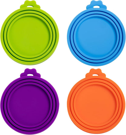 PINE & LINEN 4 Pcs 2.5inch Durable Pet Can Lids, Silicone Small Pet Can Covers Waterproof Cat Food Cans Lids for 3 oz Cat Food Cans（Yellow+Red+Pink+Blue）