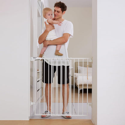 Babelio Baby Gate for Stairs, Kitchen & Doorways, 26-43" W 28" H No Bottom Bar| Easy Installation| One-Handed Operation| Auto-Close| Hardware Mount (Drill Needed) Safety Dog/Pet Gate Indoor (White)