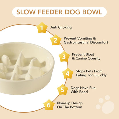 Havniva Ceramic Slow Feeder Dog Bowls, 1.6 Cups Dog Bowl Slow Feeding for Medium Breed, 8.2inch Puzzle Dog Food Bowl Slow Feeder Non-Slip Anti-Gulping and Anti-Choking Reduces Bloating