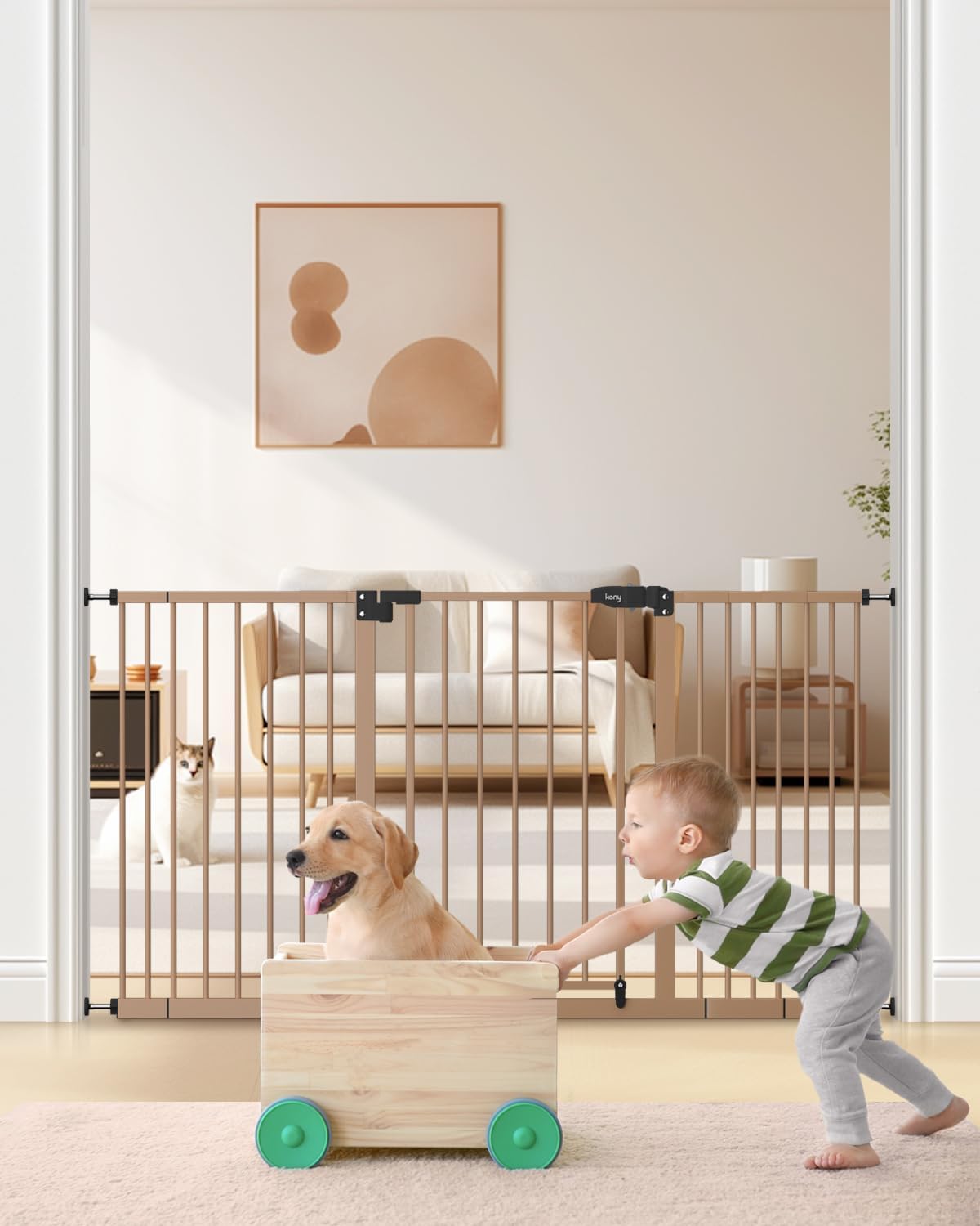 keny 29"-42.5" Baby Gate for Stairs, Auto Close Safety Dog Gate, Pressure Mounted Easy Walk Through Pet Gate for Doorways, Durable Stair Gate, 30" Tall, White