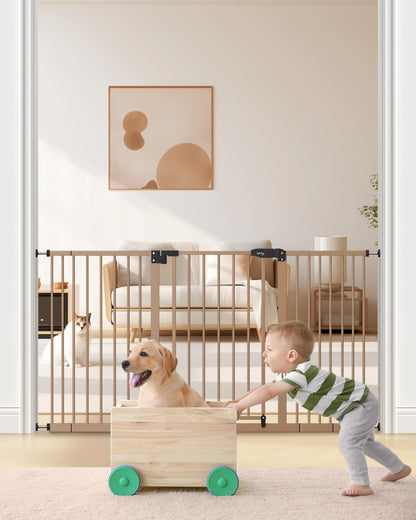 keny 29"-42.5" Baby Gate for Stairs, Auto Close Safety Dog Gate, Pressure Mounted Easy Walk Through Pet Gate for Doorways, Durable Stair Gate, 30" Tall, White