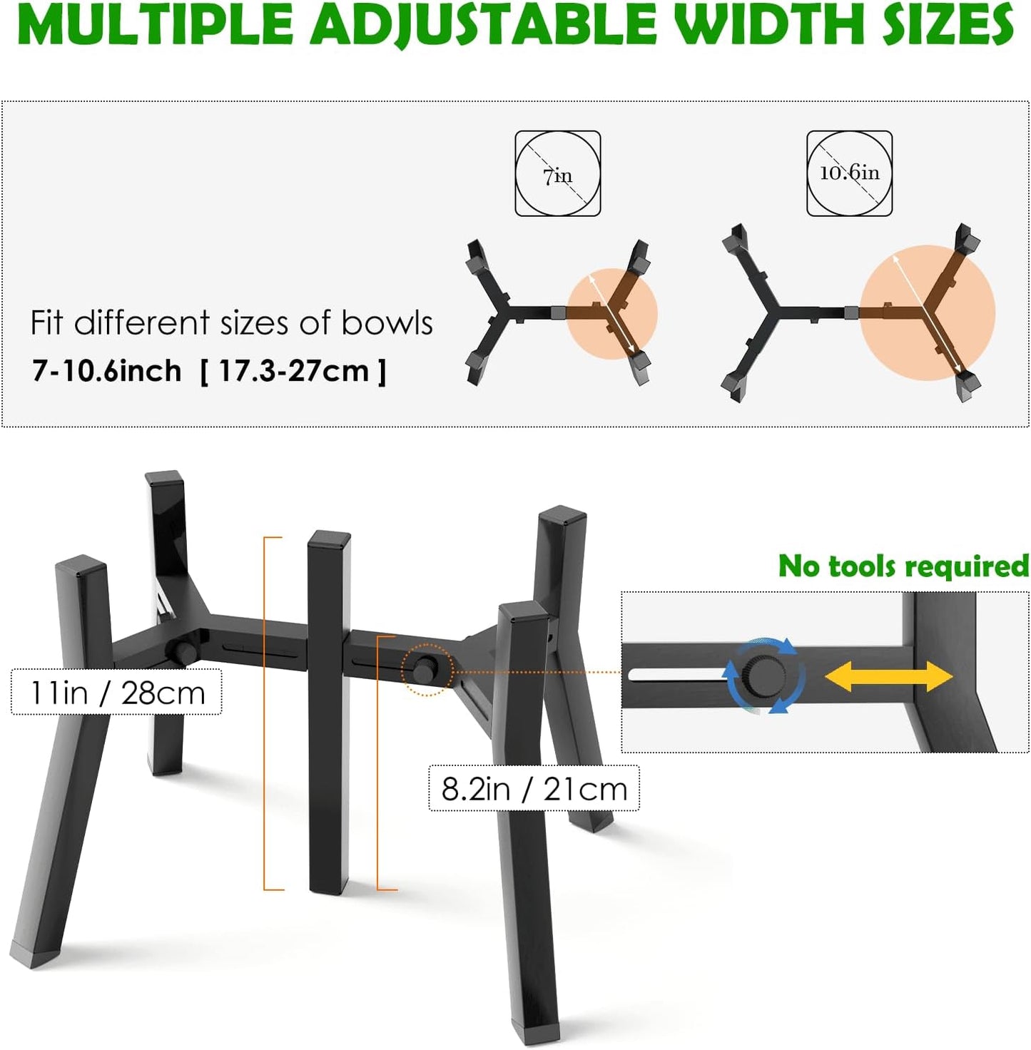 Dog Bowl Stand for Medium Large Dogs, Adjustable Width Elevated Dog Bowls 7-10.6", Raised Dog Food Water Bowls, 11 inch Tall Single Holder, Black,Bowl Not Included