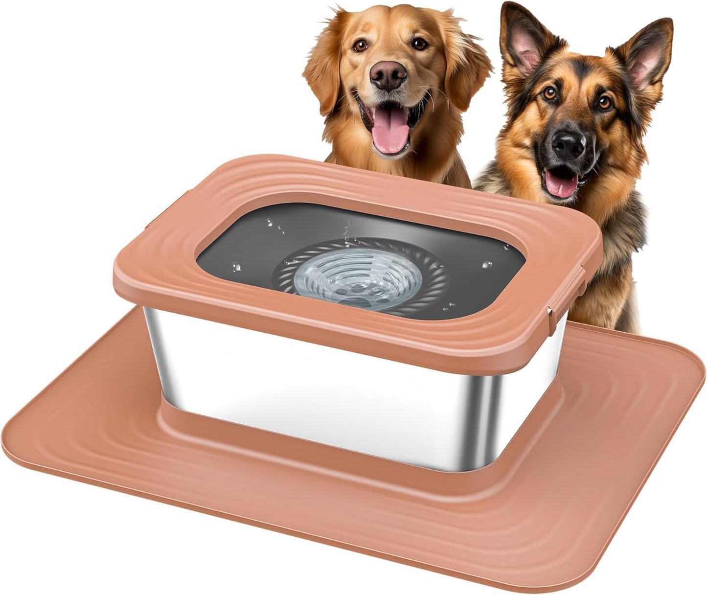 Decflow 10L Stainless Steel Dog Water Bowl, No Spill Anti-Splash Dog Bowls with XXL Silicone Mat, Spill-Proof Slow Feeder for Messy Drinkers, Heavy Duty Pet Bowls for Indoor/Outdoor Use Grey