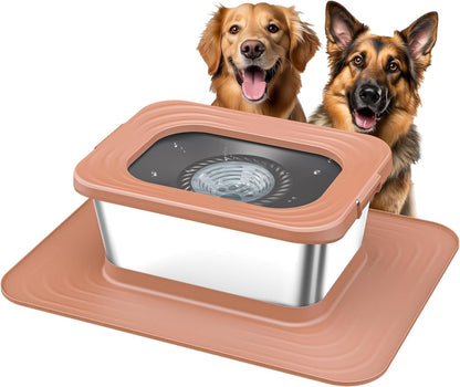 Decflow 10L Stainless Steel Dog Water Bowl, No Spill Anti-Splash Dog Bowls with XXL Silicone Mat, Spill-Proof Slow Feeder for Messy Drinkers, Heavy Duty Pet Bowls for Indoor/Outdoor Use Grey