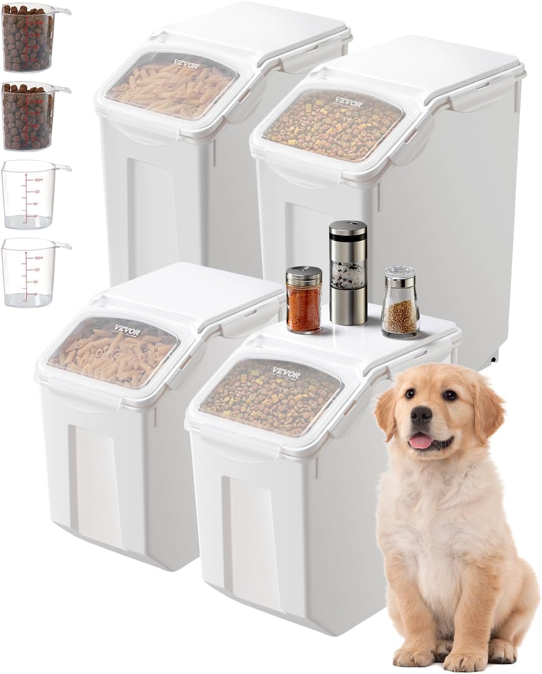 VEVOR Rice Storage Container, 4.5Gallon/20L Capacity Large Dog Food Dispenser Bin, Kitchen Ingredient Grain Cereal Flour Bin, Pet food Containers with Wheels, Measuring Cup, Airtight Lid, 1 Pack