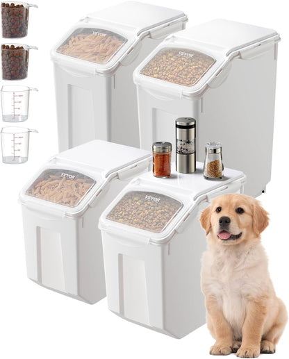VEVOR Rice Storage Container, 4.5Gallon/20L Capacity Large Dog Food Dispenser Bin, Kitchen Ingredient Grain Cereal Flour Bin, Pet food Containers with Wheels, Measuring Cup, Airtight Lid, 1 Pack