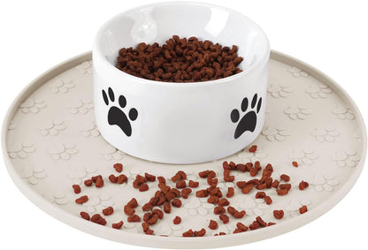 Silicone Pet Food Mat - Waterproof Dog & Cat Feeding Mat with High Lip to Prevent Spills & Protect Floors, Black