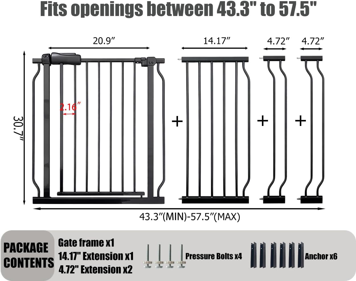 24-29 Inch Narrow Baby Gate, Pressure Mounted No Drilling Dog Gate for Stairs & Doorways, White Metal Safety Gate Indoor for Kids and Pets