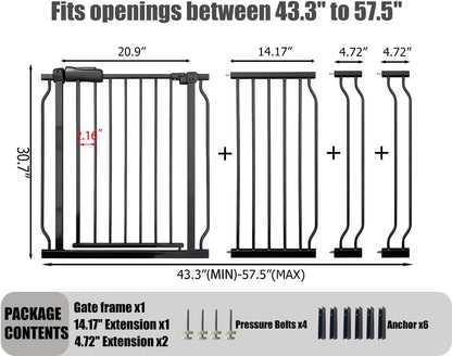 24-29 Inch Narrow Baby Gate, Pressure Mounted No Drilling Dog Gate for Stairs & Doorways, White Metal Safety Gate Indoor for Kids and Pets