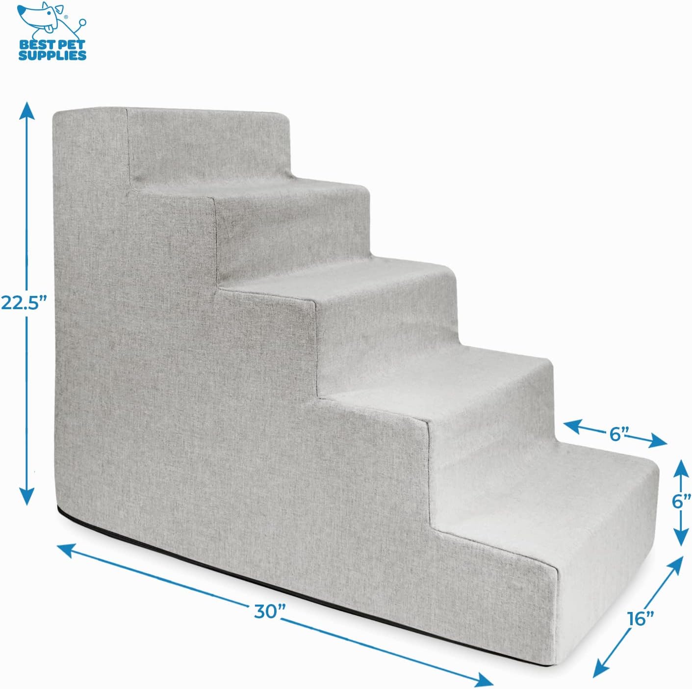 Best Pet Supplies Dog Stairs & Steps - Foam Steps for Small Dogs & Cats, Non-Slip Indoor Balanced Pet Step Support, Dog Ramp, No Assembly, Ash Gray Linen, 2-Step (12-inch Height)
