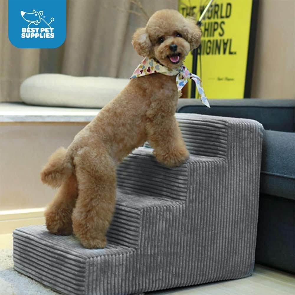 Best Pet Supplies Dog Stairs & Steps - Foam Steps for Small Dogs & Cats, Non-Slip Indoor Balanced Pet Step Support, Dog Ramp, No Assembly, Pale Teal, 3-Step (13.5-inch Height)