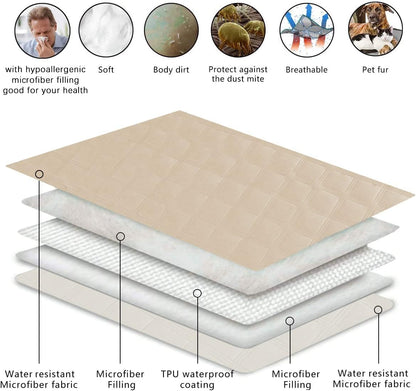 fuguitex Waterproof Dog Blanket, Pet Friendly Reversible Throw Essential for Small Dogs, Tear Resistant Leakproof Washable Couch Cushion Bed Protector Cover for Indoor Furniture（30"*70",Beige+Cream