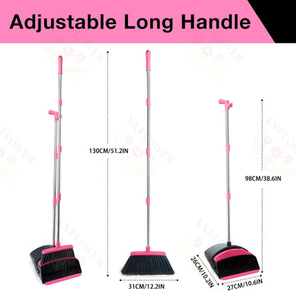 Broom and Dustpan Set with Long Handle, Light Weight Stainless Steel Poles Stand Upright Dustpans with Broom Combo for Home Kitchen Office Pet Dog Hair, Brown & Beige Color, 1-Pack