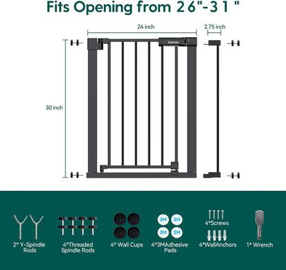 Babelio Baby Gate for Doorways and Stairs, 36-41" Pet Gate with Wide Walk Thru Door and Lock Indicator, No Drill Pressure Mounted Safety Gate with Double Lock and Self-Closing, Black