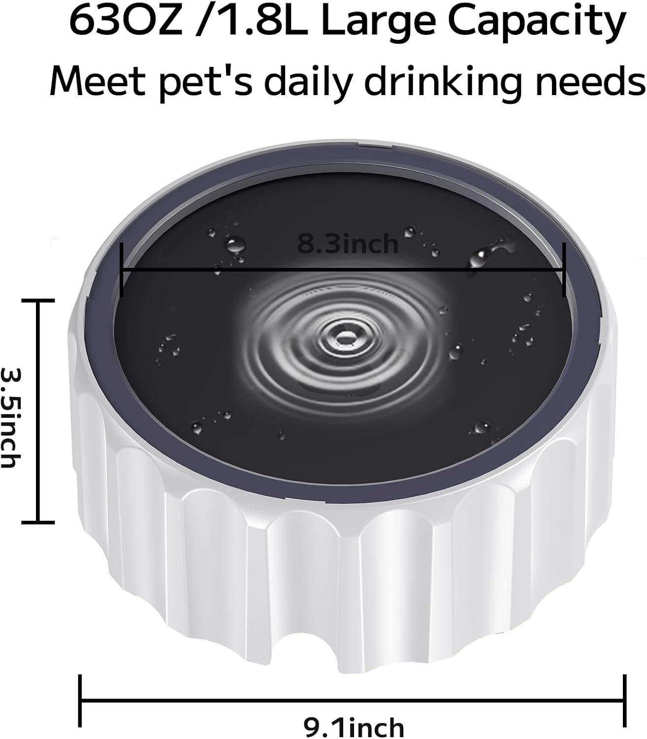 Dog Water Bowl 70oz/2L Large Capacity Water Dispenser No Spill Non Slip No Splash Pet Slow Feeder No Drip Vehicle Carried Travel Slow Drinking Bowl for Dogs Cat(White)