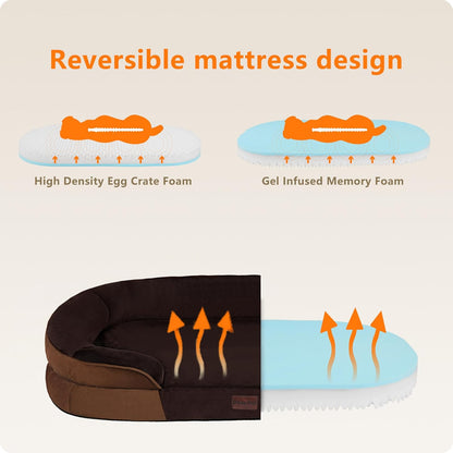 Dwanton Orthopedic Dog Bed for Medium Dogs with Gel Memory Foam, Waterproof Dog Sofa, Washable Pet Bed with Four Sided Bolster Cushion, Removable Cover & Non-Slip Bottom, 36", Dark Gray
