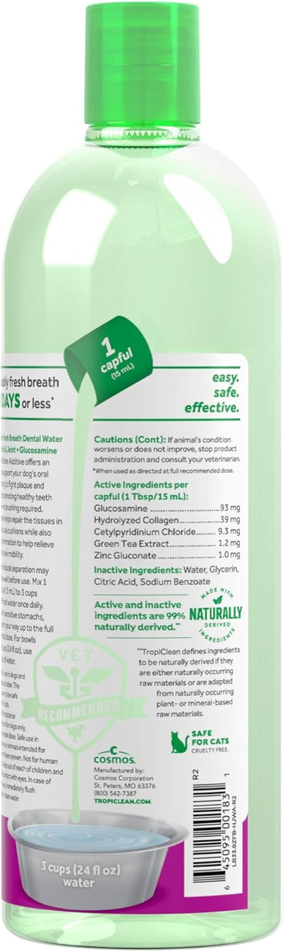 TropiClean Fresh Breath Water Additive for Dogs, Dog Breath Freshener and Teeth Cleaning Solution, No Toothpaste or Toothbrush Required, 16oz.