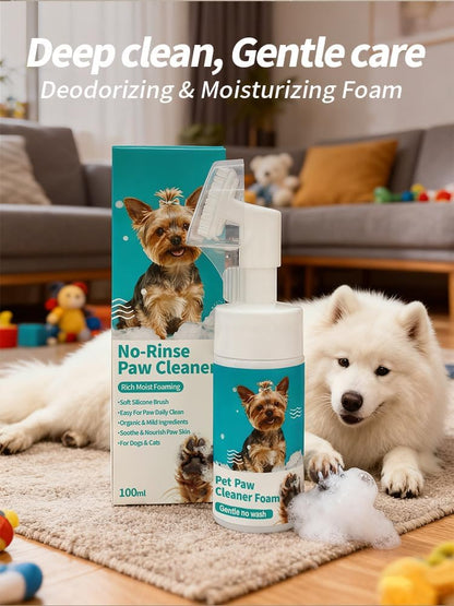 Dog Cat Paw Cleaner Foam | No-Rinse Formula for Cleaning Dirty Paws | Gentle, Fragrance-Free, Foaming Cleanser with Soft Silicone Brush | 100ml (3.4oz)