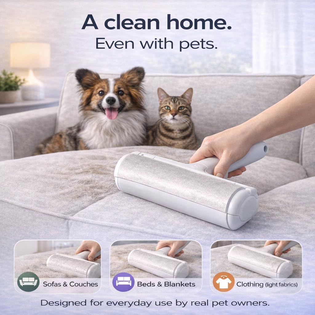 Reusable Pet Hair Remover Roller for Dogs and Cats – Reusable Lint Brush for Furniture, Couch, Carpet and Clothes – Self-Cleaning Hair Removal Tool for Sofa, Bed and Car Seats - Eco Friendly