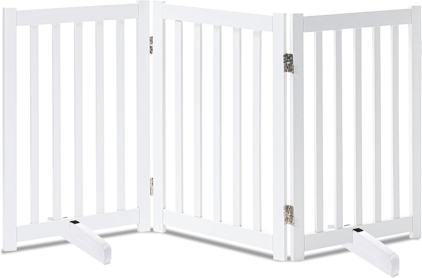 LZRS 2-Panel Wooden Free Standing Foldable Dog Gate Indoor – Solid Hardwood 24" High, Step-Over Safety Pet Gate for Doorways, Stairs & Small Spaces - Indoor Use, White