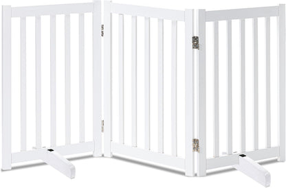 LZRS 2-Panel Wooden Free Standing Foldable Dog Gate Indoor – Solid Hardwood 24" High, Step-Over Safety Pet Gate for Doorways, Stairs & Small Spaces - Indoor Use, White