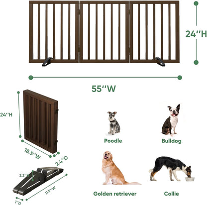 Freestanding Foldable Dog Gate - 4 Panel Room Divider with Metal Support Feet (Black)