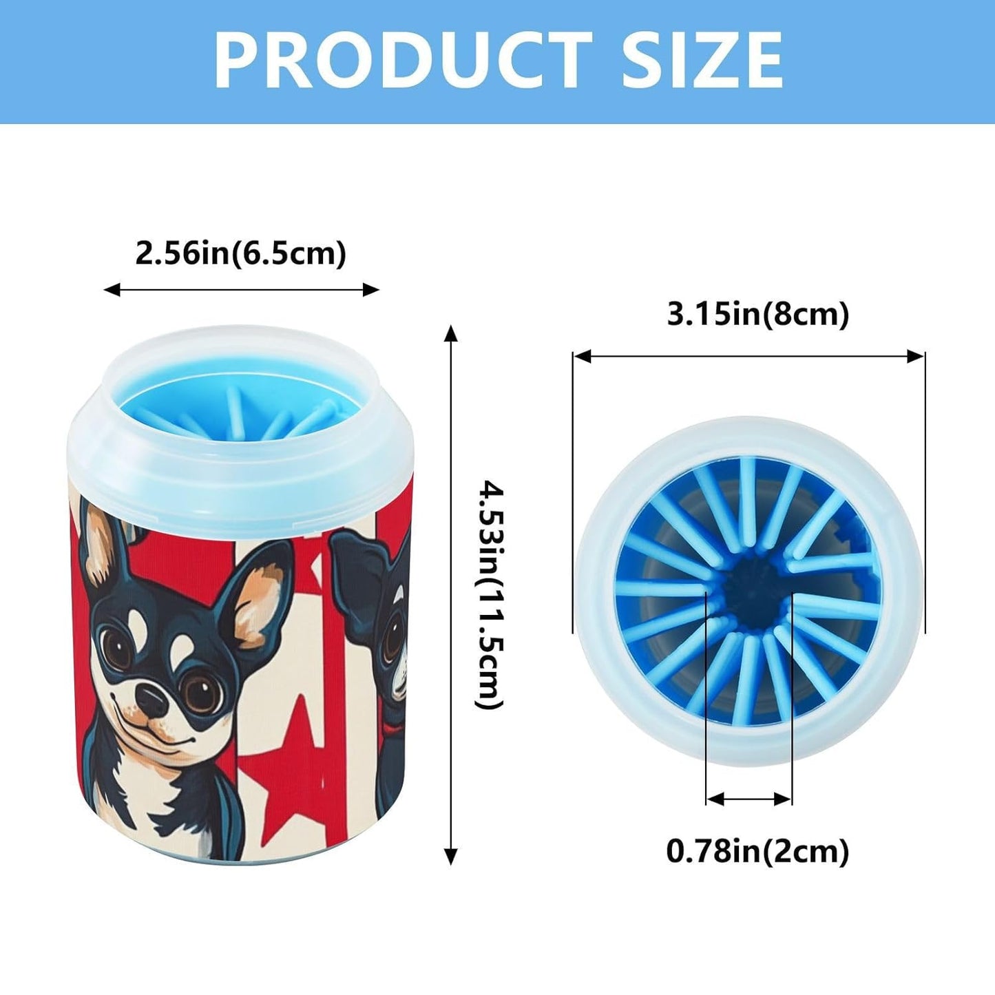Dog Paw Cleaner Cups for Dogs Pet Foot Washer Paw Scrubber for Medium Small Dogs Cats Cleaning Cup Cute Yellow Fiesta Guitars Cacti and Ethnic Birds