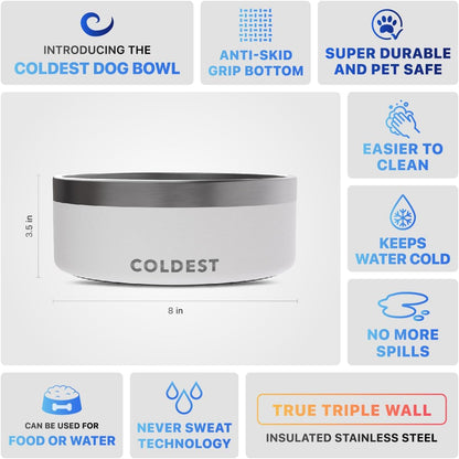 Coldest Dog Bowl - Anti Rust Metal, Non Slip, 3 Layers Insulated Stainless Steel Dog Bowls - Spill Proof & Heavy Duty - Water Bowl for Dogs, Cats & Pets, Dish Washer Safe (21 oz, Stealth Black)