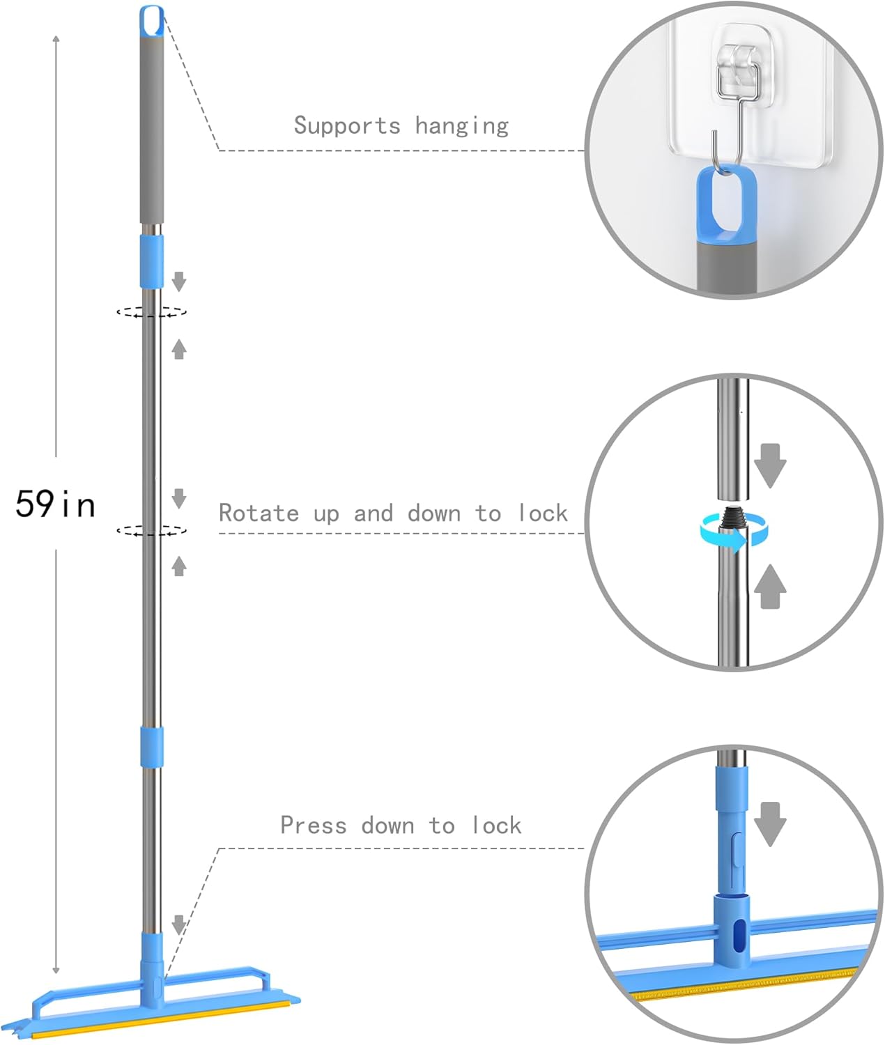 Double-Sided Carpet Rake – Long Handle Pet Hair Removal Tool for Carpets, Furniture & Car Interiors, Adjustable & Durable Stainless Steel Hair Remover Sweeper