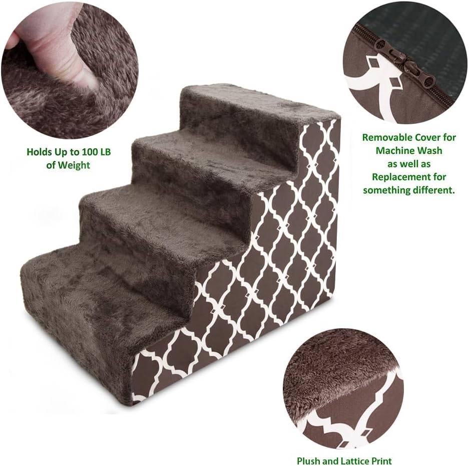 Best Pet Supplies Dog Stairs & Steps - Foam Steps for Small Dogs & Cats, Non-Slip Indoor Balanced Pet Step Support, Dog Ramp, No Assembly, Ash Gray Linen, 2-Step (12-inch Height)