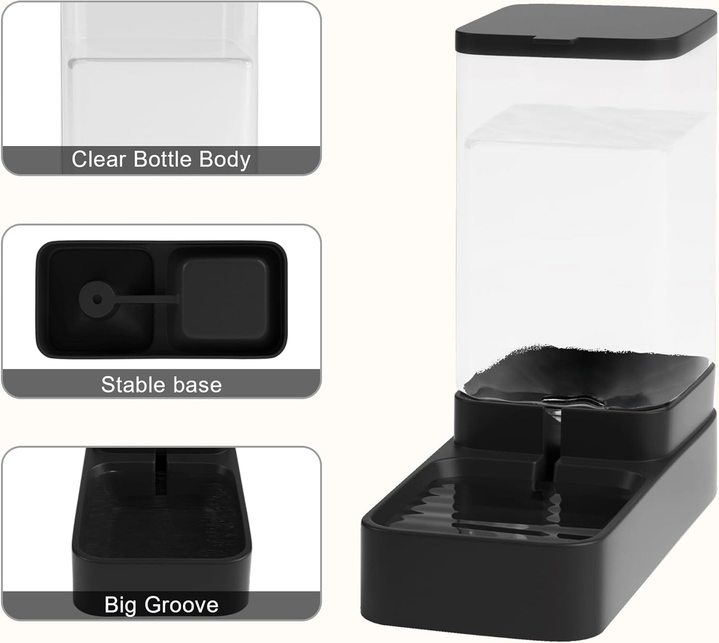 Automatic Cat Feeder and Water Dispenser in Set with Pet Food Bowl,Gravity Dog Waterer and Food Feeder for Small Medium Dog Cat Puppy Kitten Large Capacity(3.3L,Black)