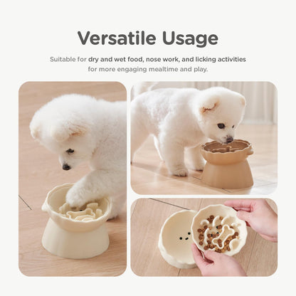 Slow Feeder Dog Bowls Made of Premium Food-Grade Silicone, Anti-Choking & Slow Eating for Improved Digestion, Non-Slip, Soft & Durable, Quiet Dog Bowl, Cute, Dishwasher Safe (Ivory, Standard)