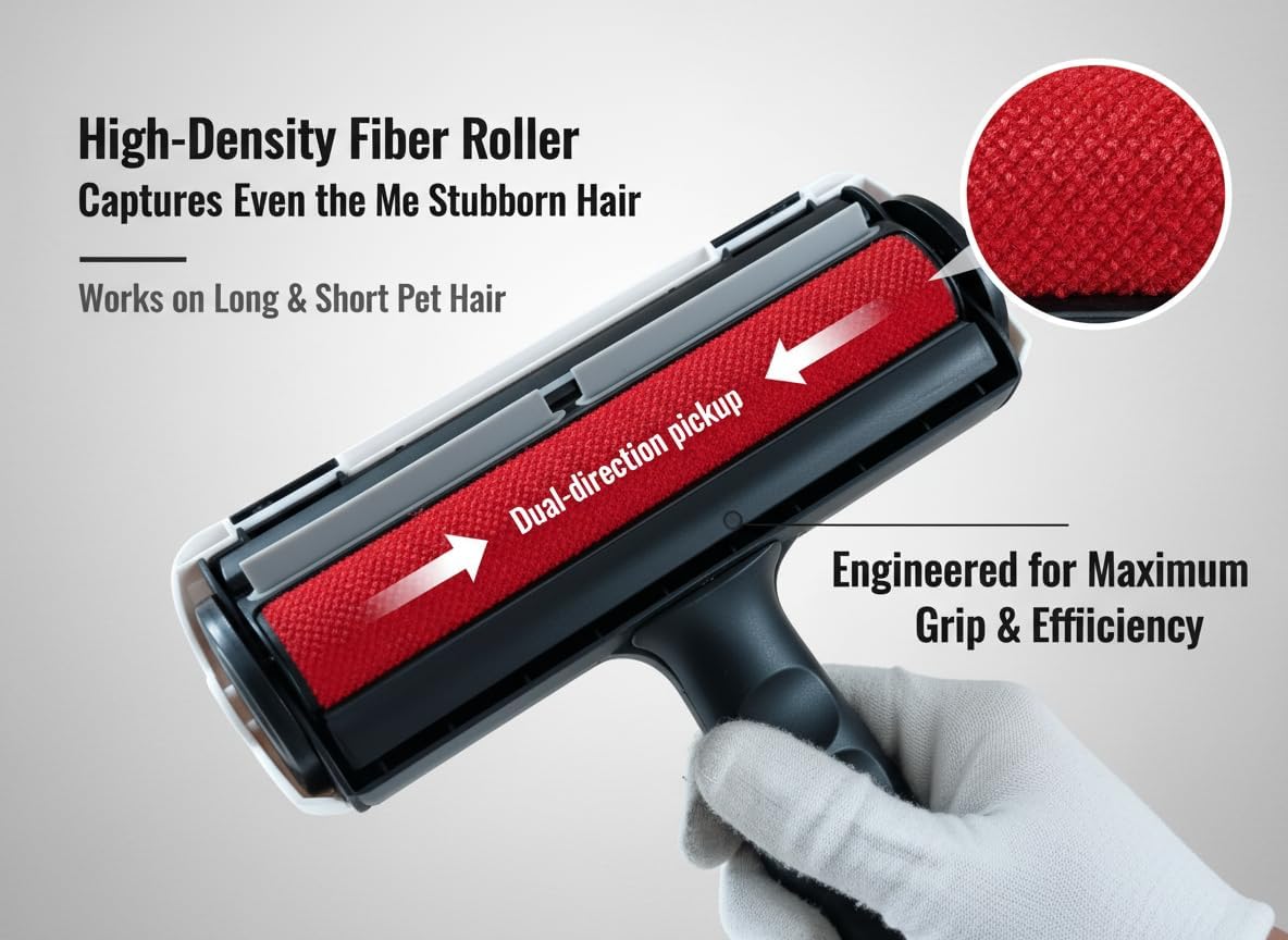 Reusable Pet Hair Remover Roller – Premium Black & White Lint and Fur Cleaner for Cat & Dog Owners, Ideal for Furniture, Rugs, Bedding, Upholstery, Stairs, Car Interiors & Household Surfaces