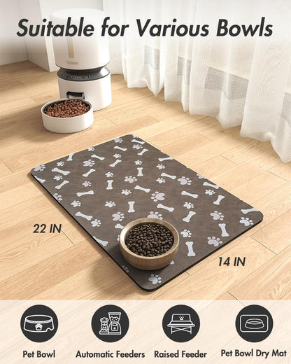 MontVoo Dog Food Mat-Pet Feeding Mat for Food and Water-No Stains Quick Dry Dispenser Cat Bowl Mat for Messy Drinkers(12"x19" Dark Grey)