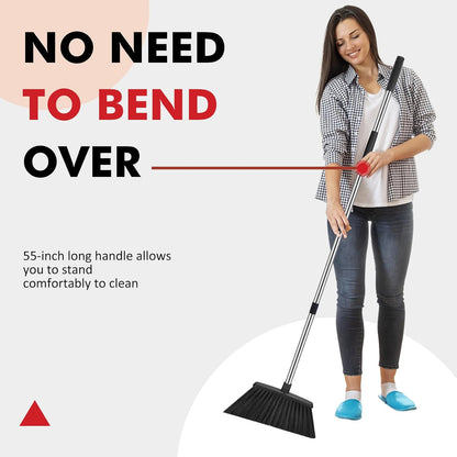 Heavy Duty Broom, 55 Inch Long Handle Outdoor Large Angle Brooms, Commercial Broom for Sweeping Indoor, for Home Garage Kitchen Office Courtyard Lobby Patio Lawn Concrete