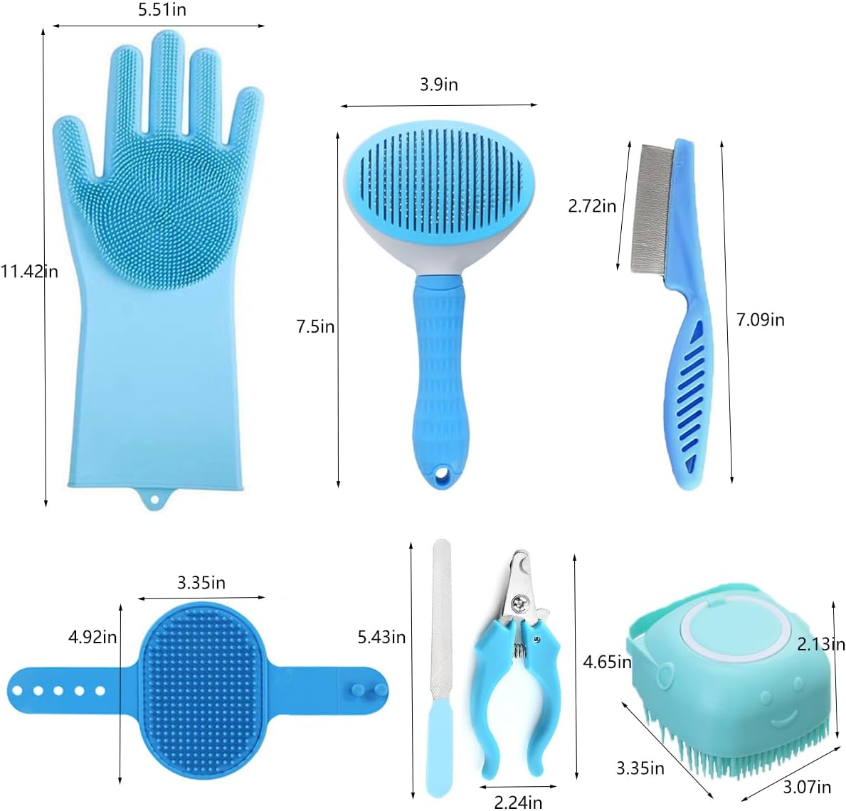8PCS Dog Bath Supplies Set，Dog Washing Gloves，Shampoo Brush, Shedding Slicker Brush，Complete Pet Grooming Kit for Dog&Cat and Small Animal Grooming(8PCS-Bath-Pink)
