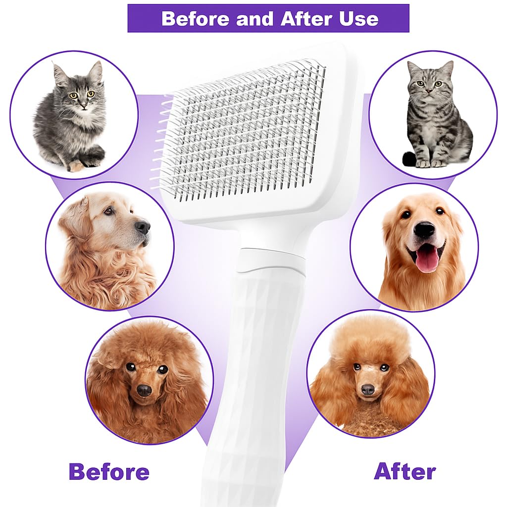 Self-Cleaning Slicker Brush, Dog Cat Bunny Pet Grooming Shedding Brush, Easy to Remove Loose Undercoat, Pet Massaging Tool Suitable for Pets with Long or Short Hair (Black)