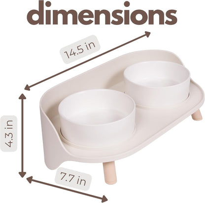 A4DOG Ceramic Dog Bowls with Stand - Elevated Dog Water and Food Bowl Set 13.5oz Cat & Dog Feeding Station Spill Proof Splash Proof Raised Pet Food Bowls for Dogs, No Mess Pet Feeder - Gray