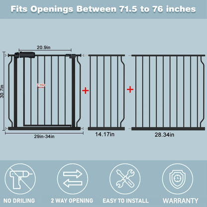 Extra Wide Baby Gate 57.5-62 Inch Black Walk THR Dog Gates Doorways House No Drill Pressure Mounted Auto Close Long Child Safety Gate for Kids and Pet